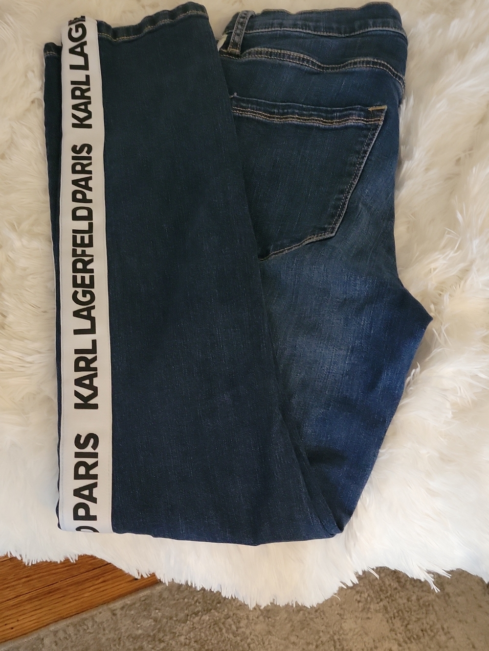 Karl Lagerfeld Dark Blue Women's Skinny Jeans with Branded Side Tape